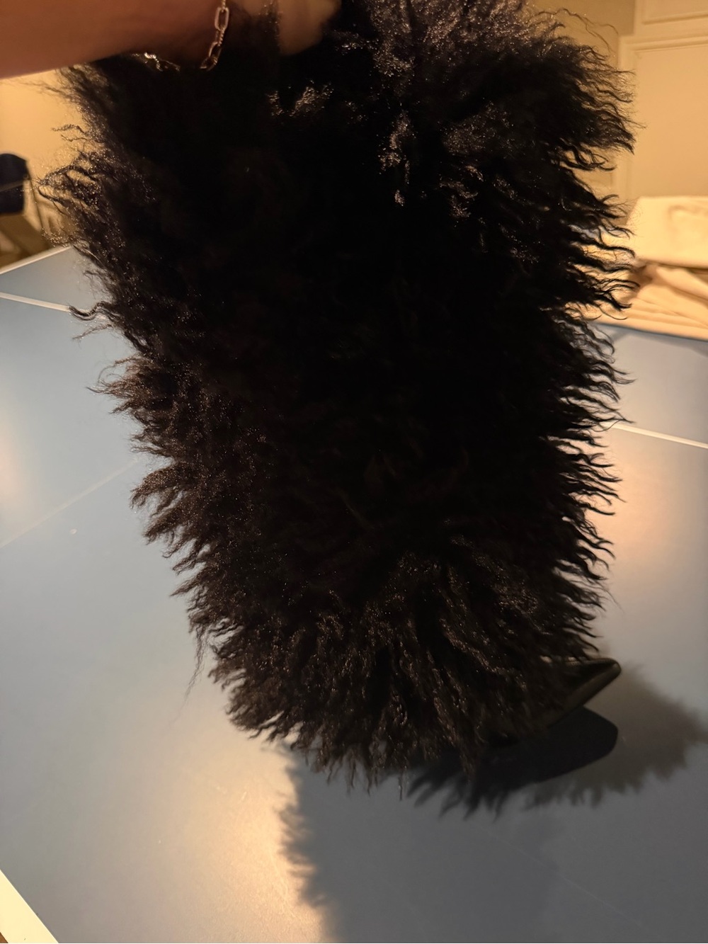 Black Faux Sheepskin Accent Throw by
